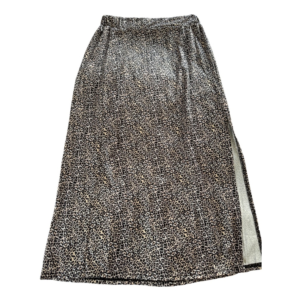 🔥NWOT Midi Animal Print Skirt with Slit Elastic High Waist